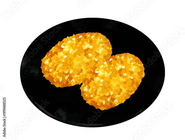 Obraz お皿に盛り付けたかにクリームコロッケ　料理・食べ物の手描き水彩イラスト素材