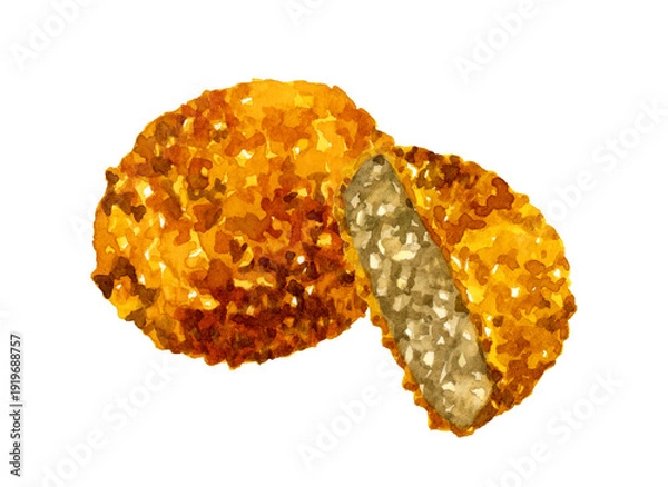 Obraz メンチカツ　料理・食べ物の手描き水彩イラスト素材