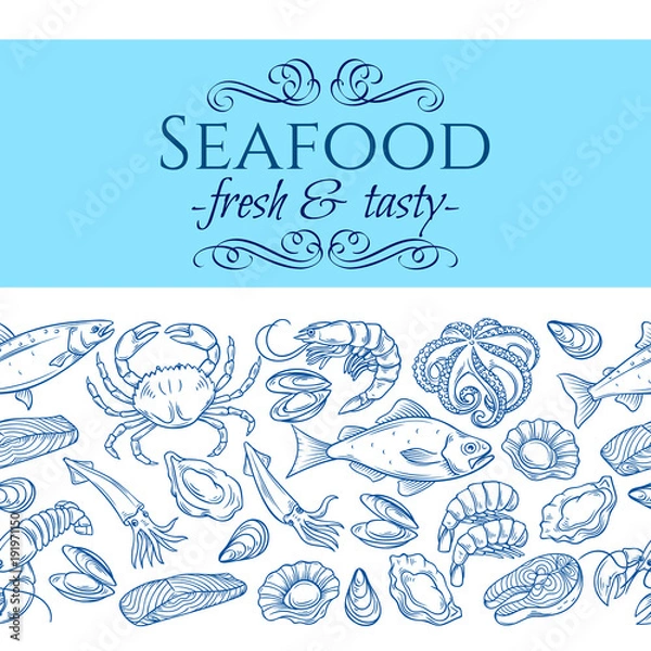 Fototapeta seamless border with seafood