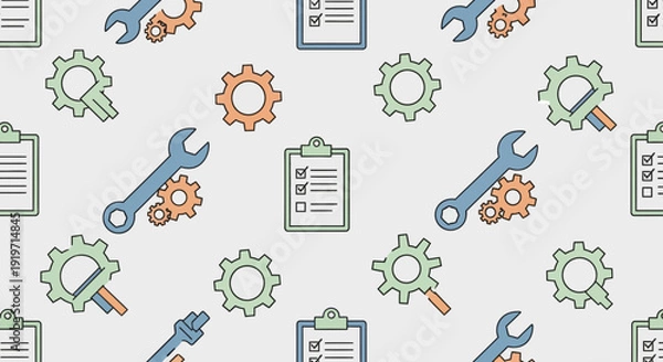Obraz Seamless pattern of tools and checklists for an efficient workflow