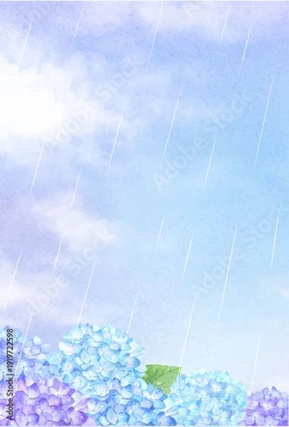 Obraz 水彩で描いた雨の中のアジサイの景色　はがきサイズ比率