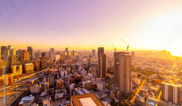 Obraz 大阪夕暮れの都市風景