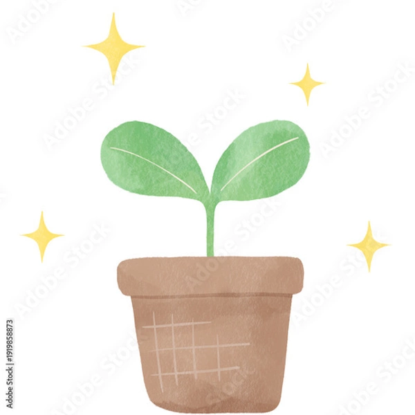 Obraz 双葉の新芽を描いたエコイラスト｜植物・成長・環境保護を表現するナチュラルデザイン素材