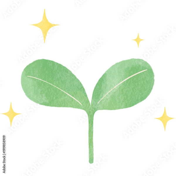 Obraz 双葉の新芽を描いたエコイラスト｜植物・成長・環境保護を表現するナチュラルデザイン素材