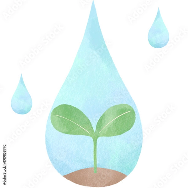 Obraz 双葉の新芽を描いたエコイラスト｜植物・成長・環境保護を表現するナチュラルデザイン素材