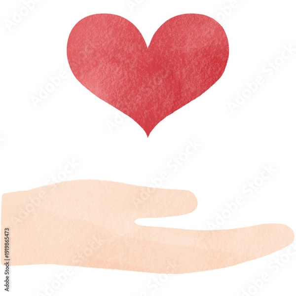 Obraz 手で包み込む赤いハートのイラスト｜愛情・支援・医療福祉を表現するやさしいデザイン素材