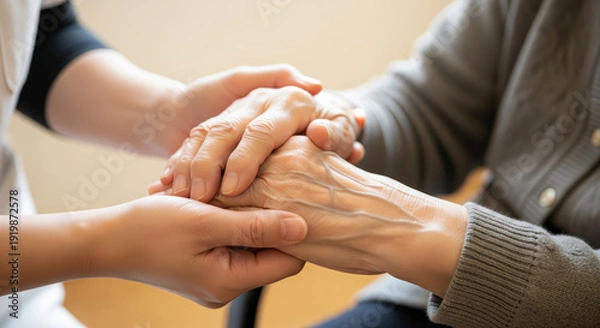 Obraz 介護士と高齢者との触れ合い：介助・福祉