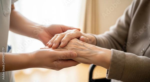 Obraz 介護士と高齢者との触れ合い：介助・福祉