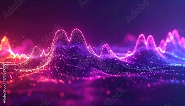 Obraz Vibrant Abstract Waveform Visualisation with Glowing Particles and Gradient Colors.