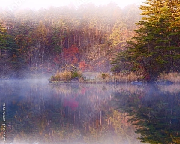 Obraz 福島県美しい毘沙門沼秋の風景