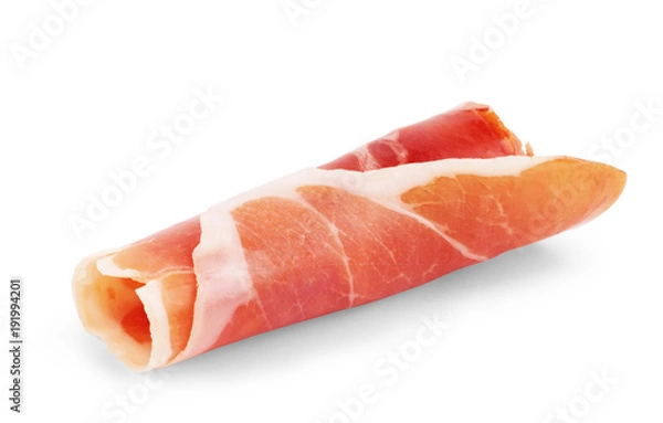 Fototapeta Italian prosciutto crudo or jamon. Raw ham. Isolated on white background