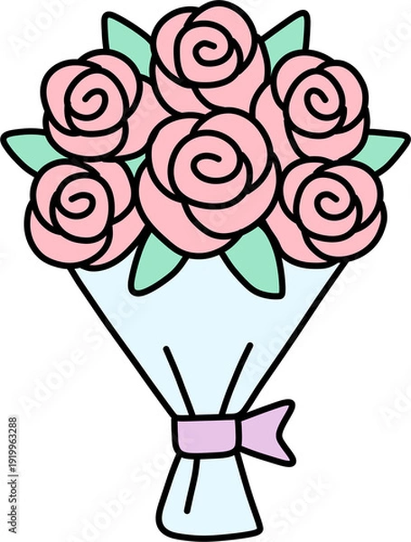 Obraz 핑크 장미 꽃다발 심플 일러스트