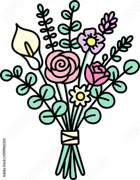 Obraz 심플 파스텔 플라워 부케 일러스트