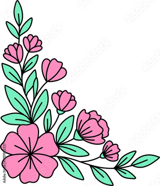 Obraz 핑크 플라워 코너 장식 일러스트