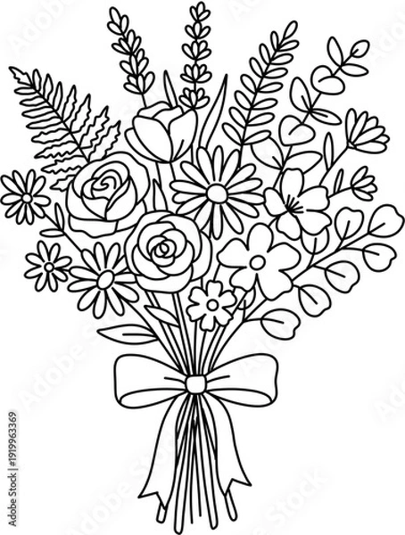 Obraz 흑백 꽃다발 라인아트 일러스트