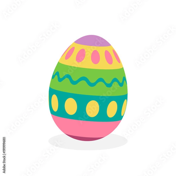 Fototapeta Colorful painted traditional easter egg, vector graphic illustration. 3D easter egg object with shadow, isolated.