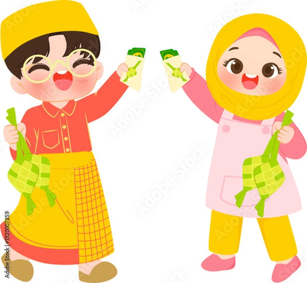 Obraz Muslim kid celebrating eid mubarak