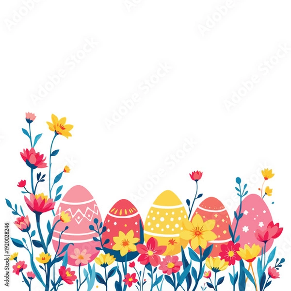 Obraz Vsai decorated easter eggs surrounded by vibrant spring flowers