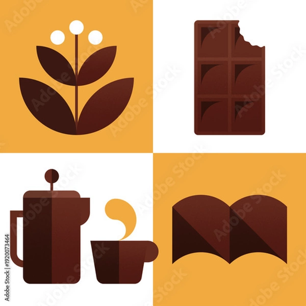 Obraz ほっと一息、ミッドセンチュリーベクターアイコン