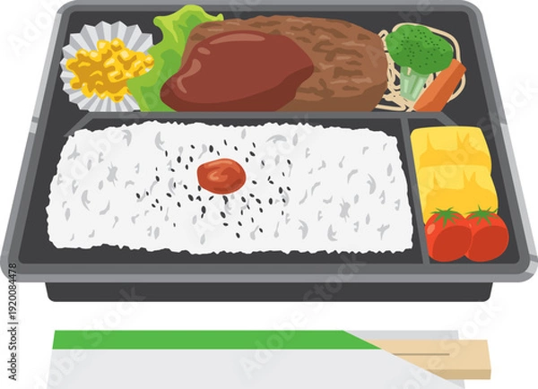 Obraz プラスチック製容器に入っているハンバーグ弁当のイメージイラスト