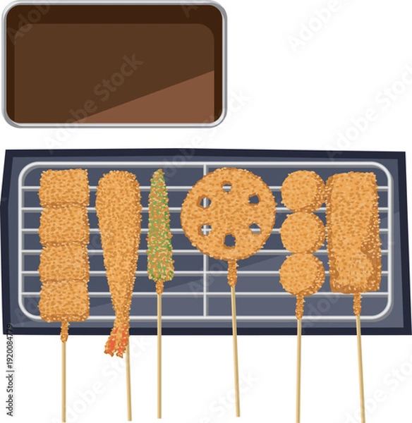 Obraz 盛り付けられた串カツとソースのイメージイラスト