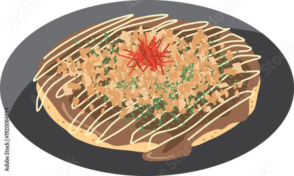 Obraz お皿に盛り付けられたお好み焼きのイメージイラスト