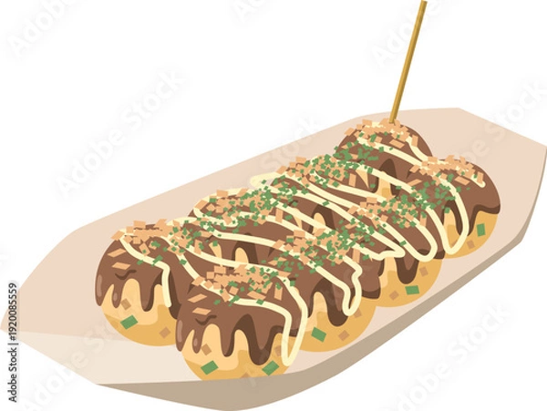 Obraz 紙皿に盛り付けられたたこ焼きのイメージイラスト