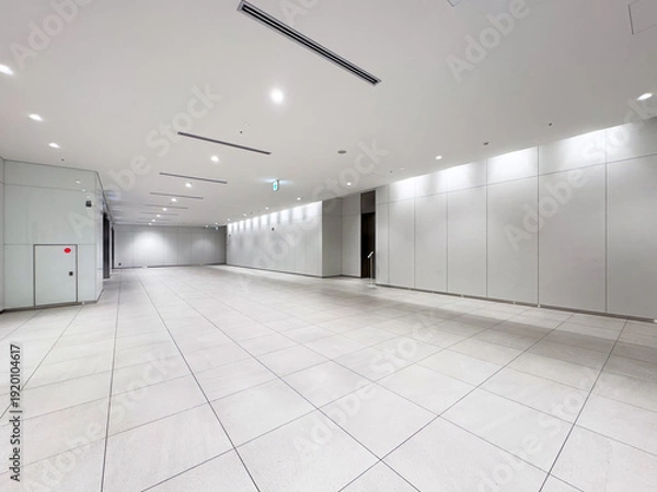 Obraz モダンでミニマルなオフィスビルのエントランスロビー 清潔感のあるビジネス空間の背景