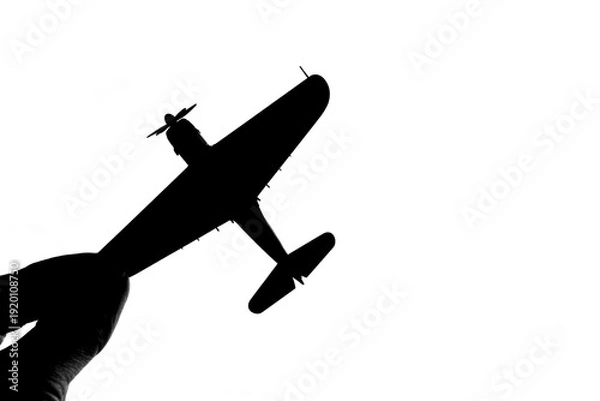 Obraz 指でつままれたシルエットのプロペラ戦闘機