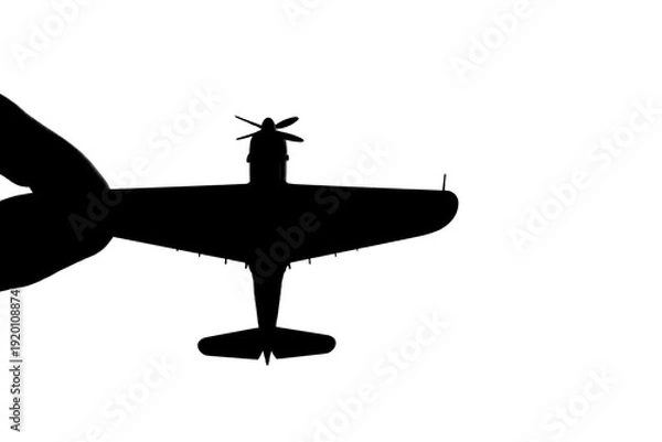 Obraz 指でつままれたシルエットのプロペラ戦闘機