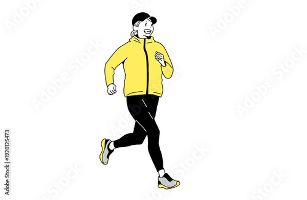 Obraz ランニングをする女性のイラスト　ジョギングと健康的なライフスタイル　手書きベクター素材