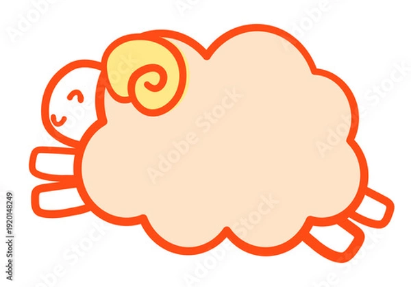 Fototapeta 笑顔でジャンプする可愛いひつじの朱色の主線ありベクターイラスト。ポップでシンプルな動物キャラクター。