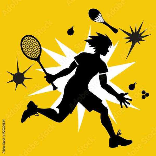 Obraz Badminton Player Silhouette Vector – Dynamic Smash Action Illustration