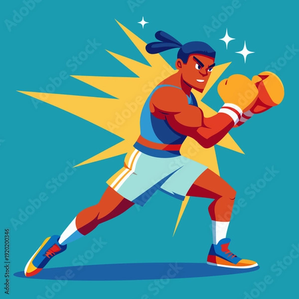 Obraz Professional Boxer Running Punch Vector Illustration – Dynamic Fighting Pose