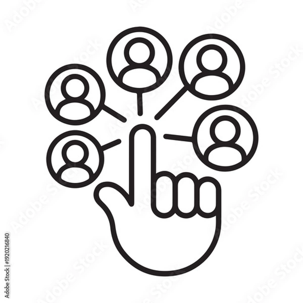 Obraz Social Network Connection Icon with Finger Touch Interface Line Vector Illustration