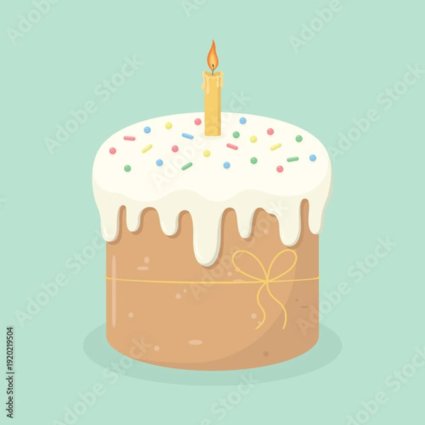 Obraz Easter cake with icing and candle. Easter holiday element. Happy Easter vector illustration.