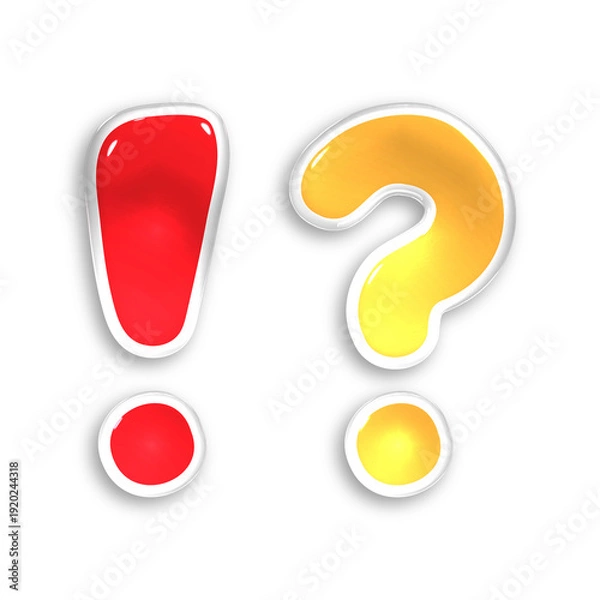 Obraz ぷっくりとした光沢のあるビックリマーク＆はてなマーク　立体的でつやつやとしたインテロバングの画像単品