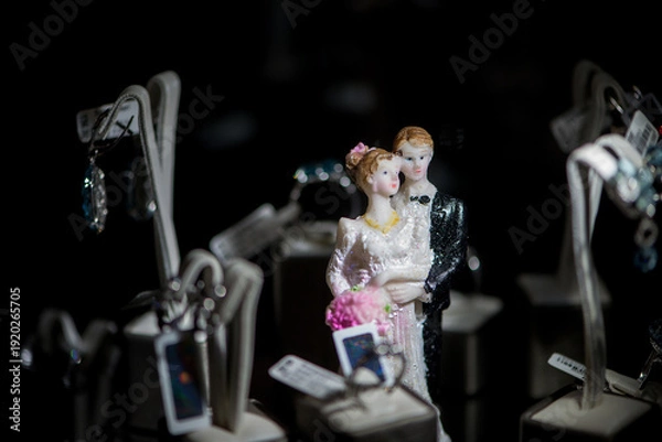 Obraz Small Decorative Wedding Couple Figurine Displayed In Soft Dramatic Lighting Scene