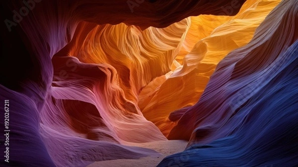 Obraz 色彩豊かな渓谷の岩肌の造形。自然風景や地質学の資料に最適な岩石の写真。