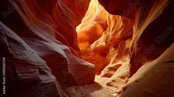 Obraz 光が差し込む渓谷の美しい岩肌。自然風景や旅行案内に最適な風景写真。