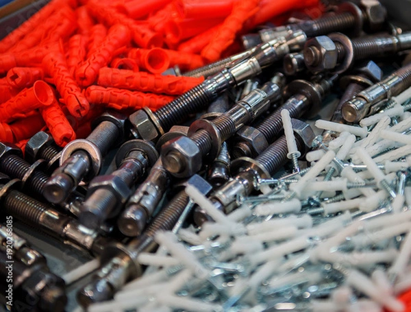Obraz Colorful Construction Fasteners And Industrial Hardware Composition