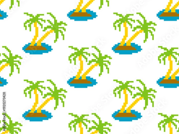Obraz Seamless pattern with 8 bit tropical palm tree pixel art