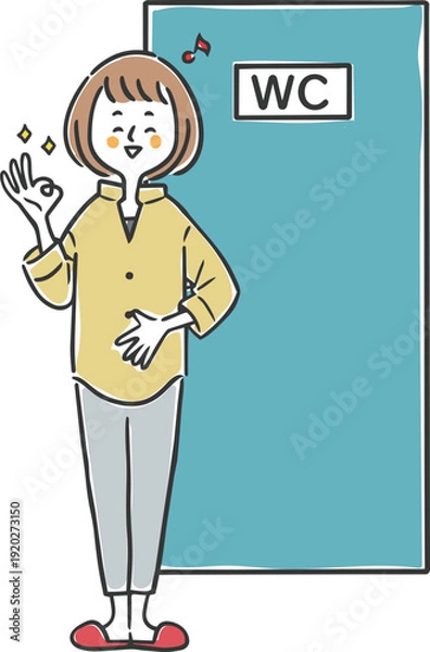 Obraz トイレですっきりした女性　全身　ベクター