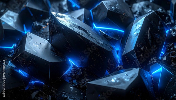 Obraz 黒い結晶の集合体とブルーライト