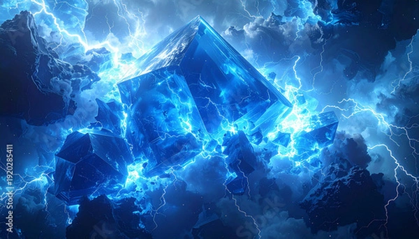 Obraz 青いクリスタルと雷の迫力ある風景