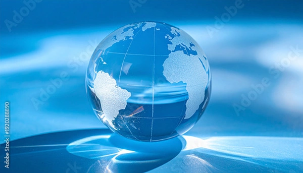 Obraz 光の屈折が美しいクリスタル地球儀の南米・アフリカ面