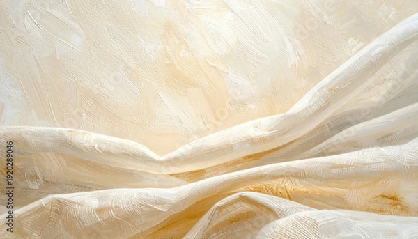 Obraz 刷毛跡のある象牙色の布　水平ドレープと絵画的テクスチャ