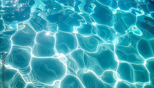 Obraz 中央に光の星が輝くターコイズ水底模様