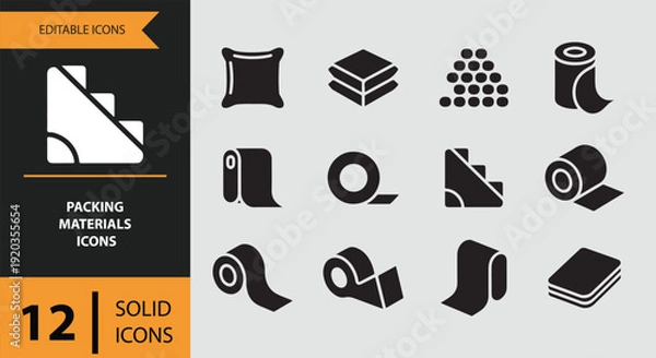 Fototapeta Solid packing materials icons for shipping, storage, and ecommerce packaging