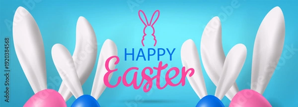 Obraz happy easter banner creative design with bunny ears vector illustration 